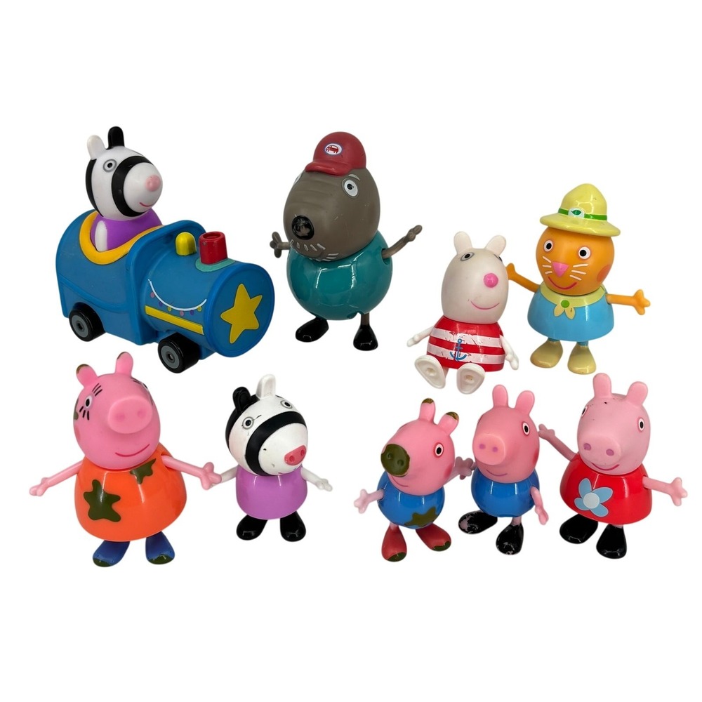 Peppa Pig Lot of 9 Action Figures Vehicle Mixed Replacements Cake Toppers Toys
